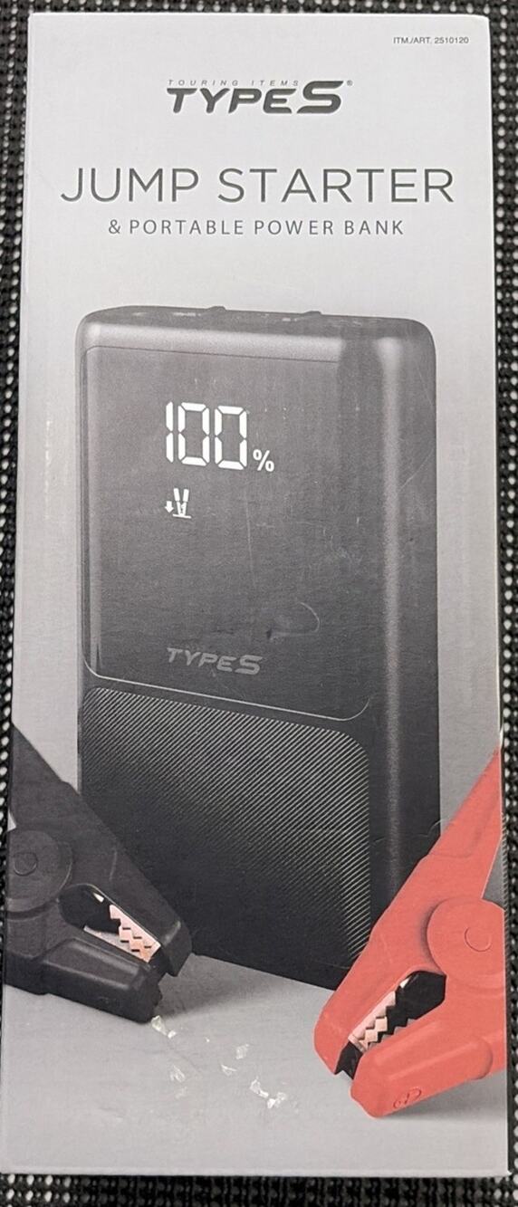 TYPE S Jump Starter Power Bank 8600mAh 65W USB-C 12V Car Battery Booster Open Bo